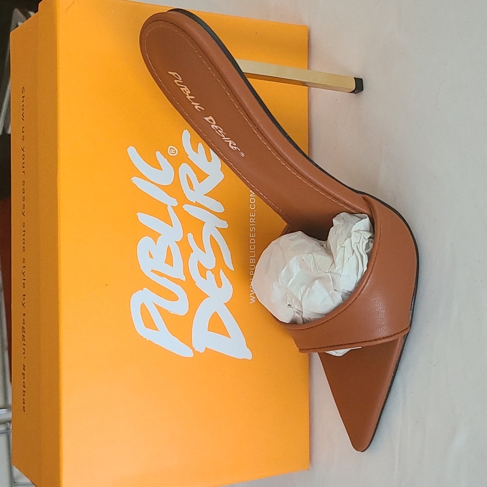 Public Desire - Pointed Open Toe Tan Mule - 11